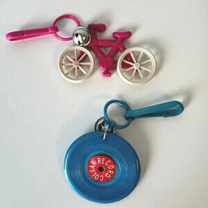 Bicycle and Record Album1980s Bell Clip Charm Necklace Keychain Bell Lot